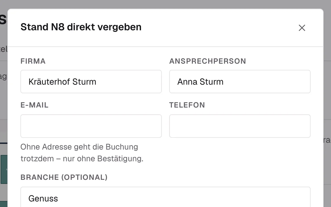 Ausschnitt: ein Stand wird ohne Anfrage direkt an eine Firma vergeben